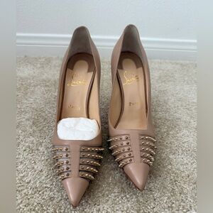 New Christian Louboutin Nude Studded Heels